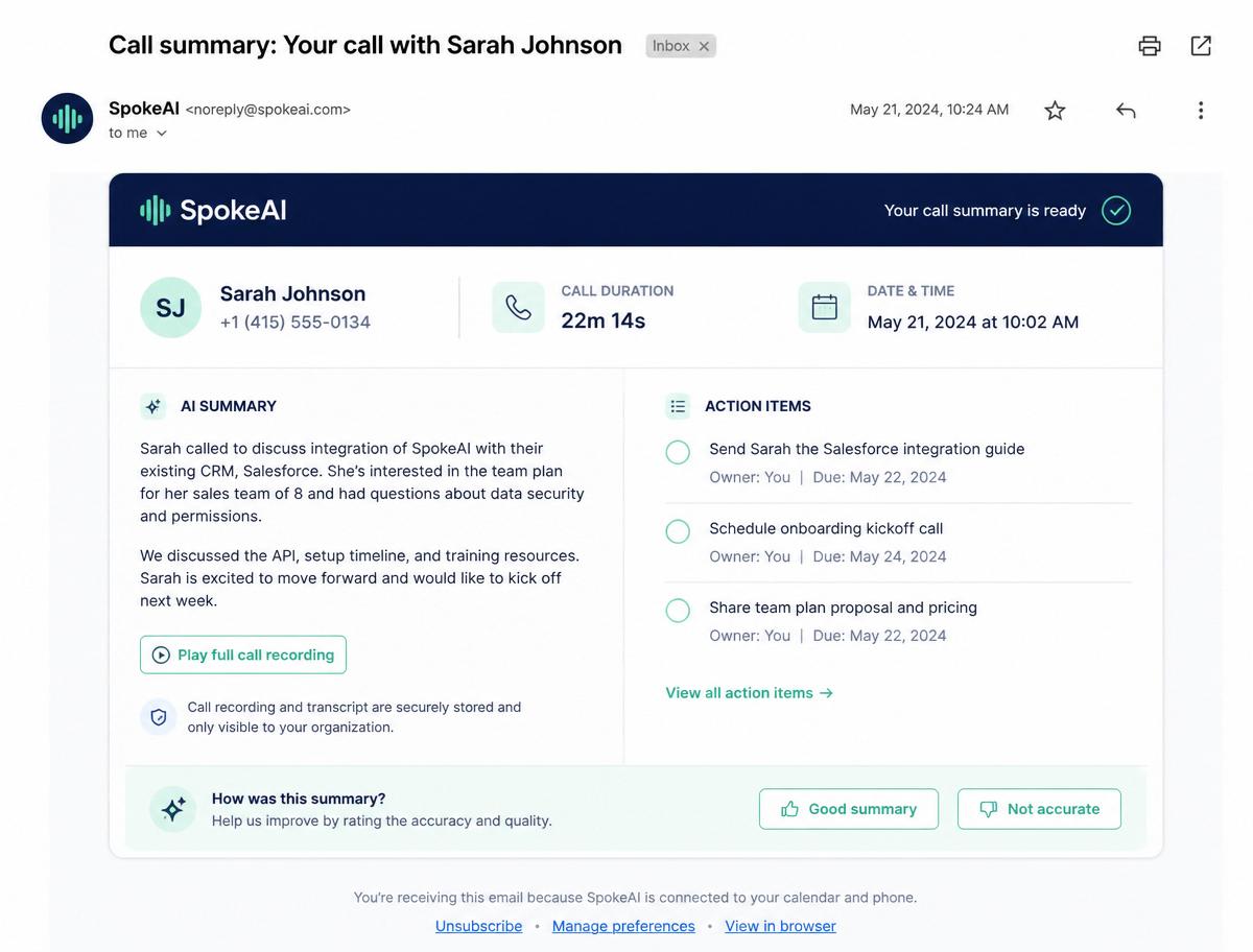 Call Summary Email